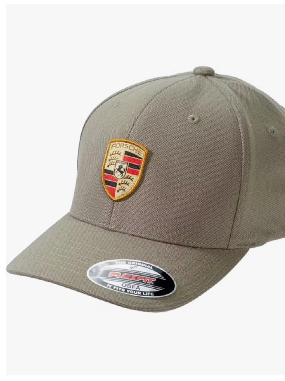 New Porsche Crest Flexfit Cap Hat Genuine OEM OS Grey Stretch Band Quick Dry